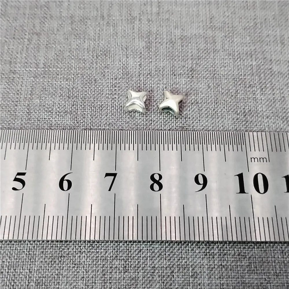 5 Pieces of 925 Sterling Silver Matte Star Beads 2-Sided Four Pointed Star Spacer for Bracelet 5mm