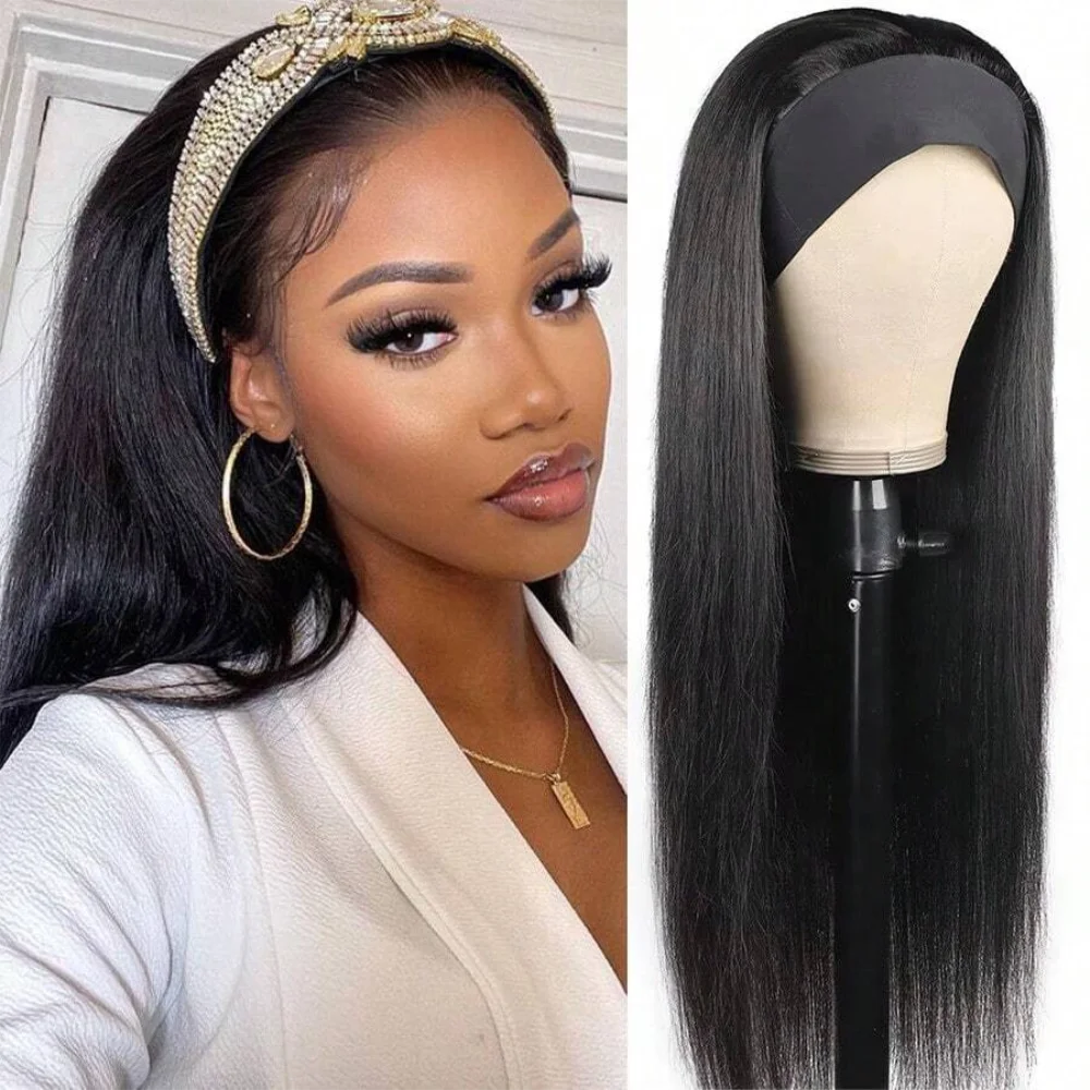 Headband Wig Human Hair Straight Headband Wigs For Black Women Glueless Hair Headband Wig Brazilian Machine Made Human Hair Wigs