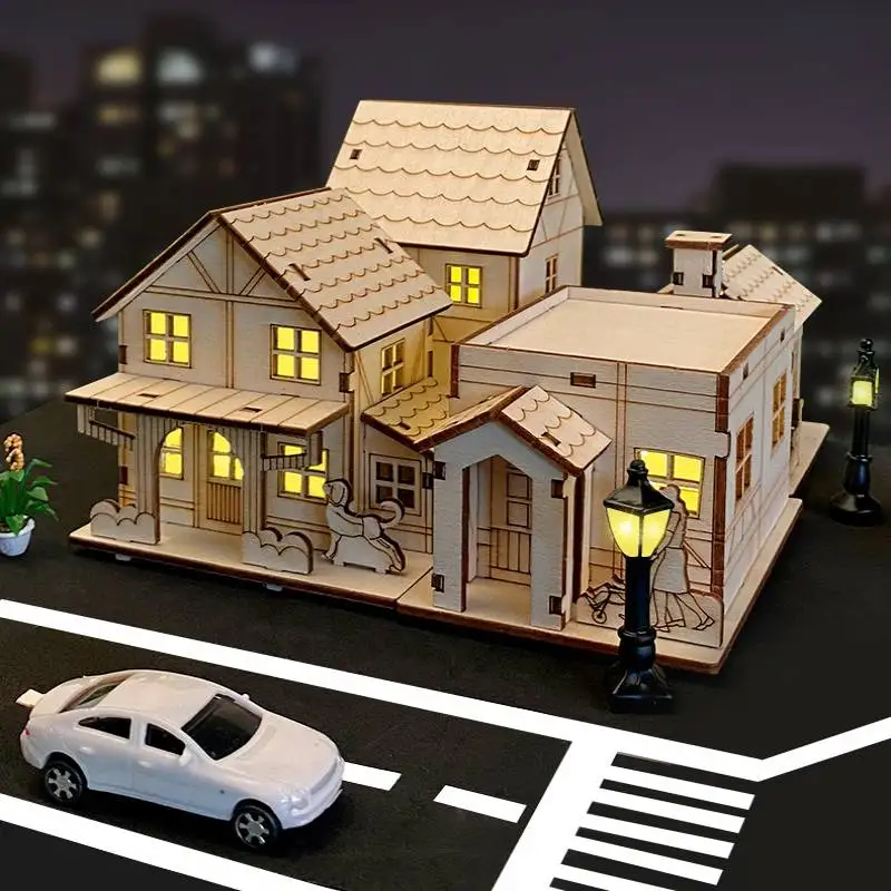 Hobbiesgogo Unfinished Wood House Collectible Buildings Living Room Village Desktop Ornament Holiday Xmas Home Decor
