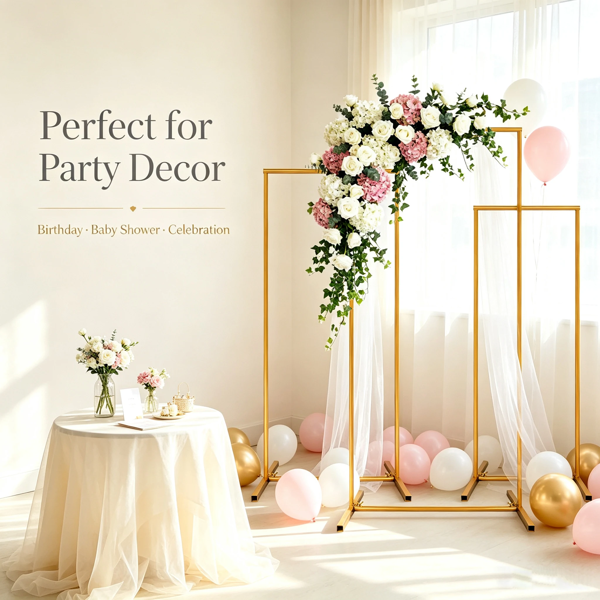 Arche rectangulaire en métal doré, cadre de toile de fond pour mariage, kit d'arche à ballons en métal pour anniversaire, fête prénuptiale, baby shower, décoration de fête, 3 tailles disponibles