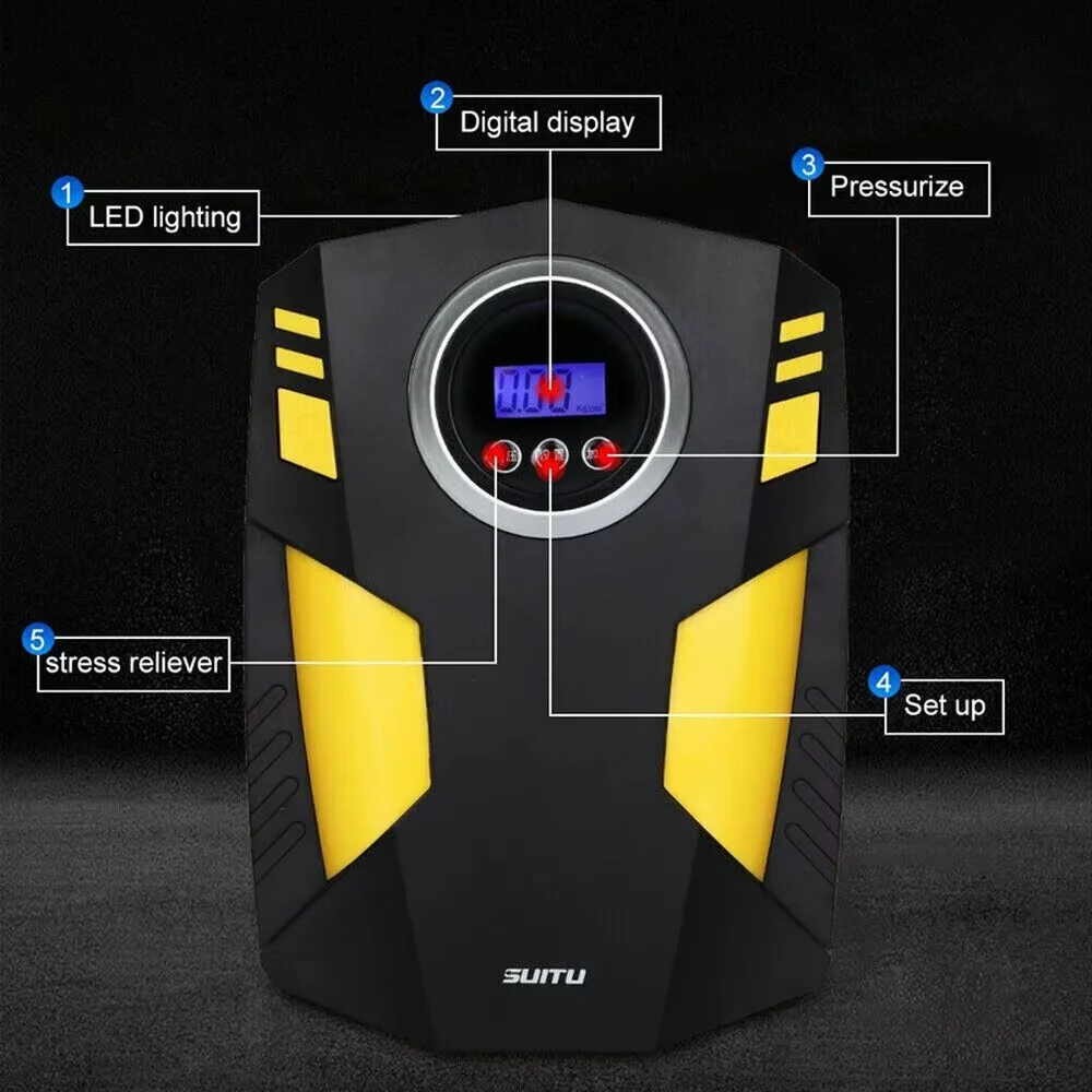 Digitaler Autoreifenfüller mit Display, tragbarer 12V DC-Luftkompressor mit LED-Licht – Detail 4