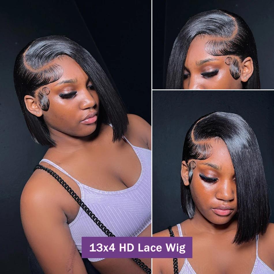 بوب شعر مستعار شعر الإنسان 200% الكثافة 13x4 HD الدانتيل أمامي قصير مستقيم الدانتيل الجبهة بوب الباروكات للنساء السود الشعر البشري قبل قطعها