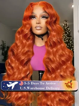 YKB Ginger Body Wave 13x6 HD parrucche anteriori in pizzo capelli umani 200 densità 350 capelli Remy brasiliani colorati arancioni Pre pizzicati per le donne