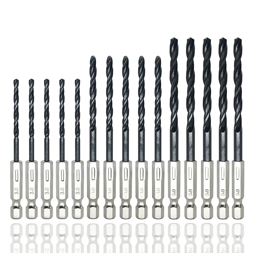 Darmowa wysyłka 3/15 sztuk czarne wiertło kręte 3 4 5mm drewno metal zestaw wierteł do nitrywania ze stali szybkotnącej 1/4 "6.35mm uchwyt sześciokątny — zdjęcie 2