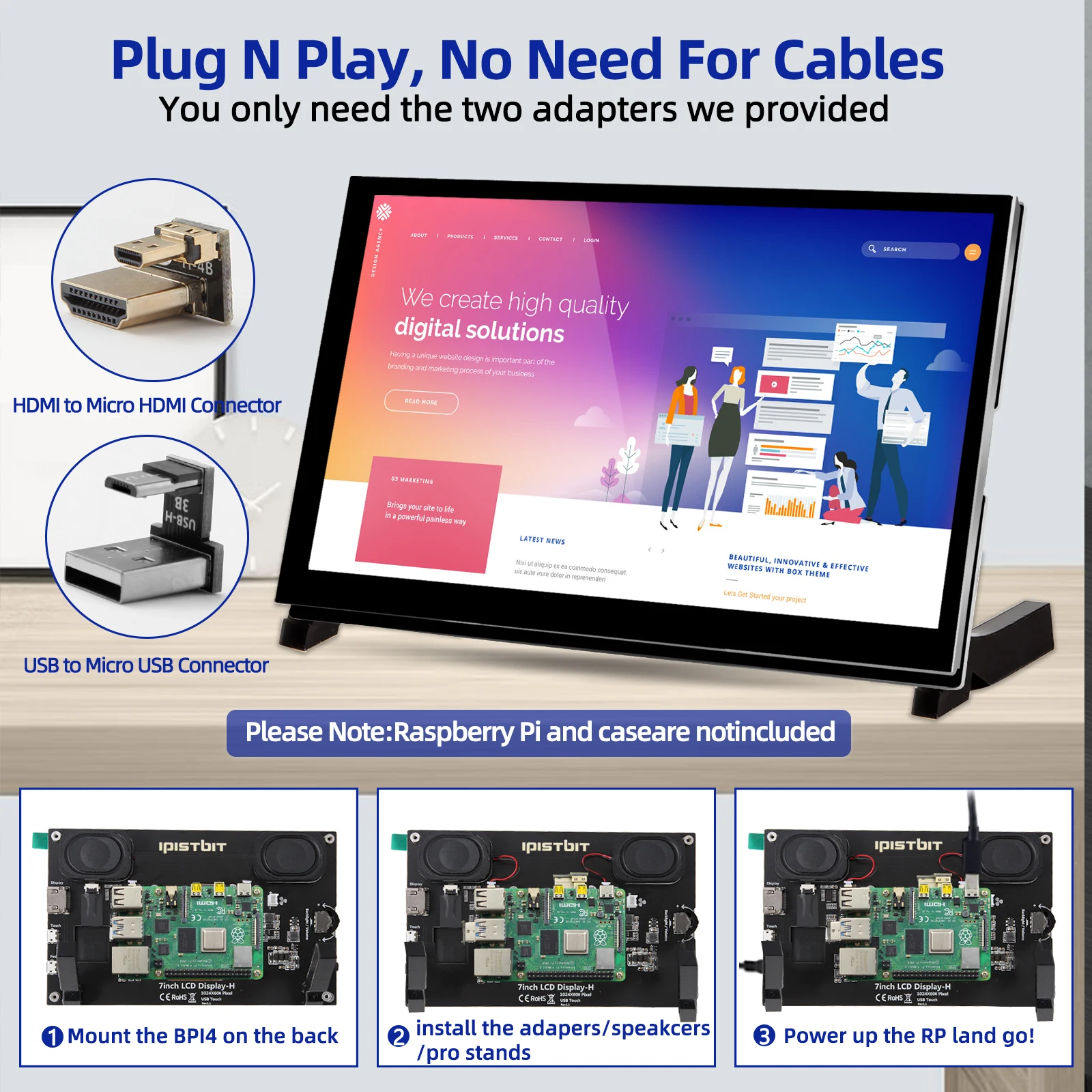 7 Inch Touch Screen 1024x600 IPS LCD TFT HDMI Display for Raspberry Pi 5 4B 3B+ OPI AIDA64 PC Secondary Screen