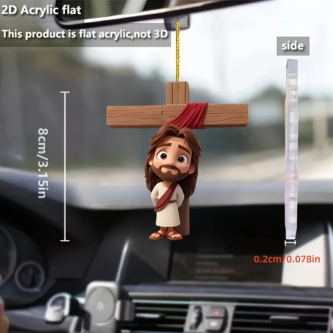 3-Pack of 2D Flat Cross-Shaped Car Interior Pendants, Car Keychain Accessories, Backpack Decorations, Are the Perfect Gift Choice for Valentine's Day, Mother's Day, Father's Day, and Christmas, and Are a Must-Have for Friends and Neighbors!