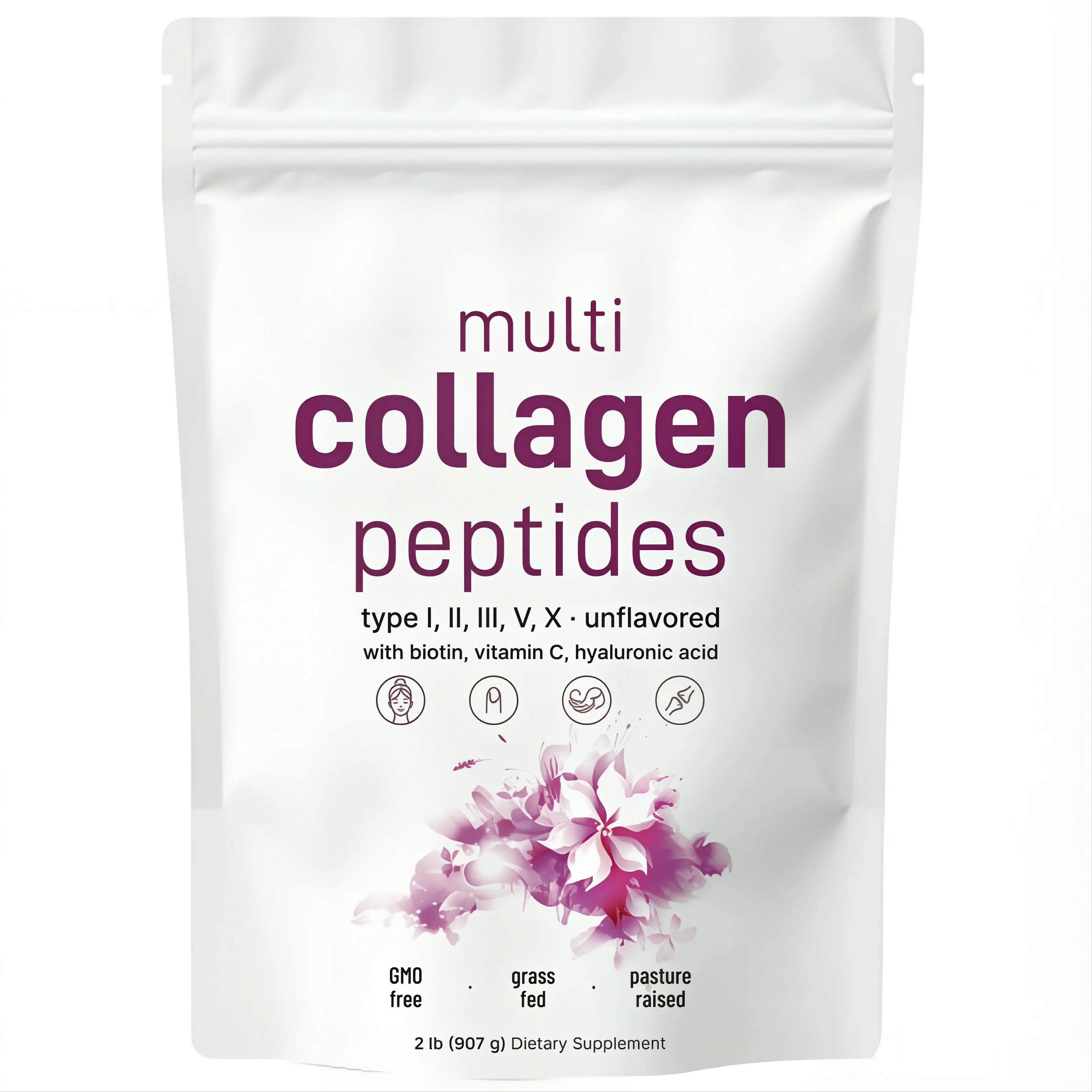 2 Lbs Micro-ingredient Multi-Collagen Peptide Powder Hydrolyzed Types I II III V X with Biotin Hyaluronic Acid & Vitamin C Odorless Collagen for Men & Women Easy Dissolve