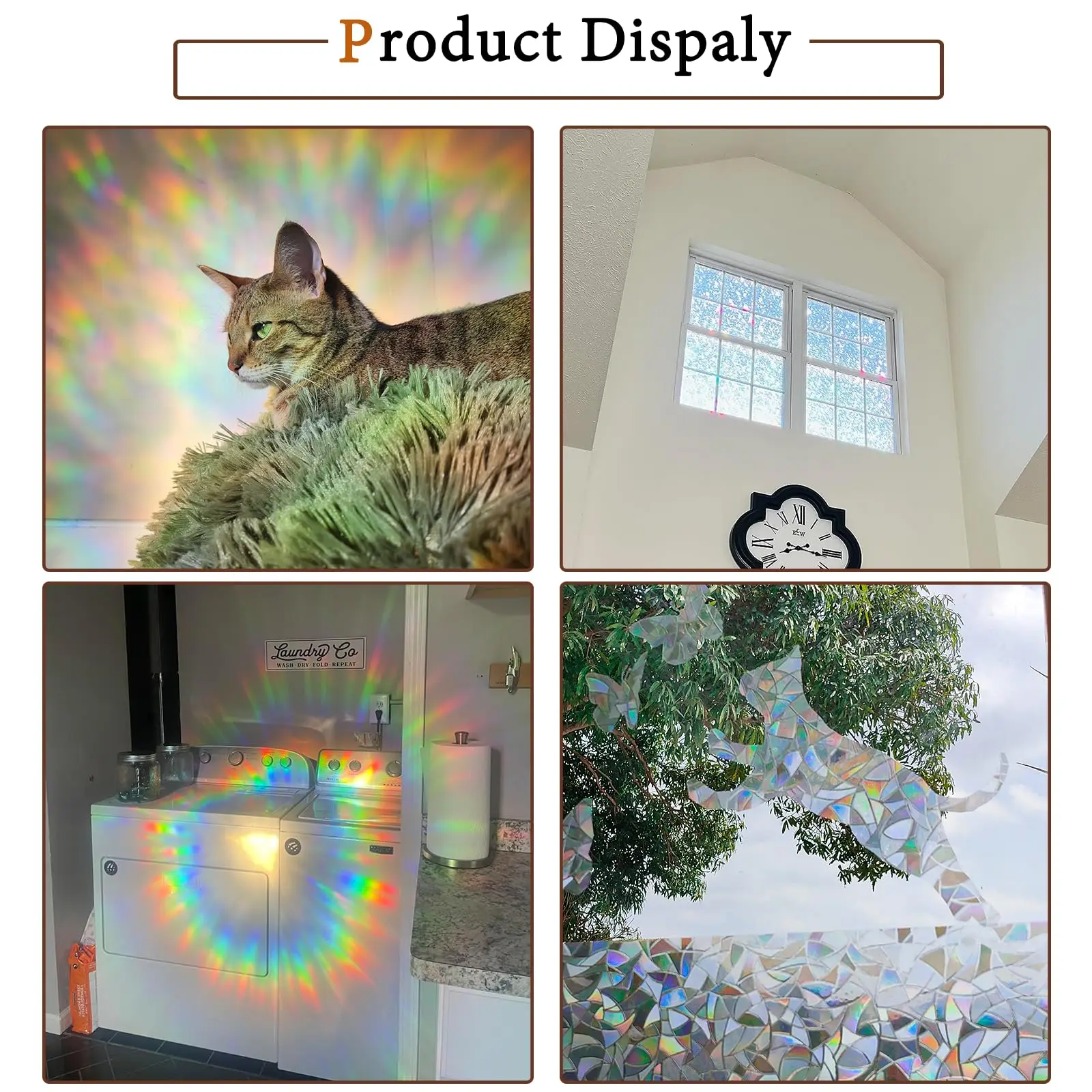 3D Regenbogen Holographische Irisierende Sichtschutz-Fensterfolie Statisch Haftend Ohne Klebstoff UV-Block Wärmekontrolle für Haus Büro Glastür – Detail 3