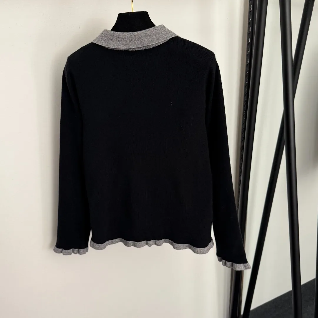 

Women's Embroidered Polo-collared Long-sleeved Wool Knit Top For Winter 2025