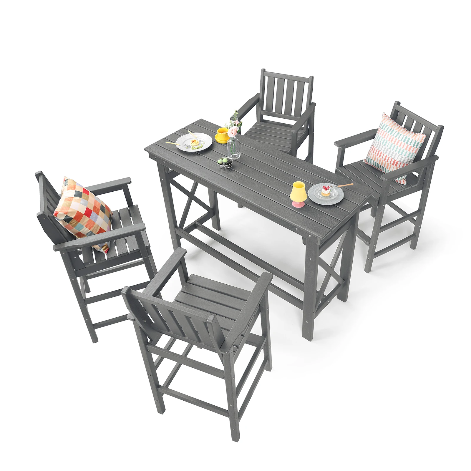 

Комплект для патио SeeHill Smoke Gray из 5 предметов: прямоугольный стол и 4 стула Adirondack, уличный барный набор из HDPE для террасы
