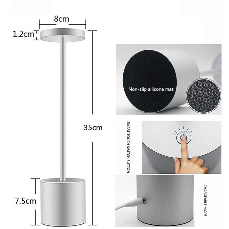 Modern Aluminium Led Dimmable Restaurant Cordless Table Lamp With Usb Rechargeable 5200ma Battery For Hotel Ktv Bar Dinning Room