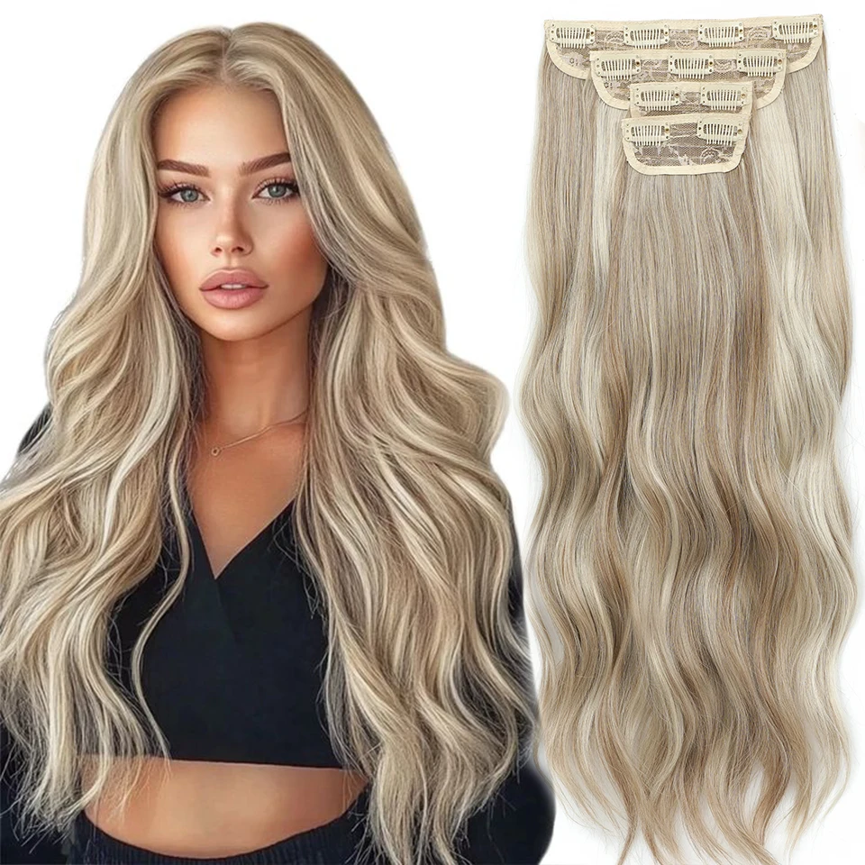 Blonde Bio Synthetic Wavy Ombre Clip In Hair Extensions 4Pcs/lot Matte Soft Natural Heat Resistant Fiber Hair Pieces For Women