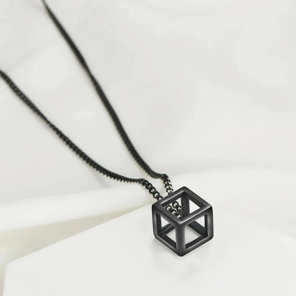 Punk Hollow Cube wisiorek naszyjniki dla kobiet mężczyzn unisex kwadratowy wisiorek ze stali nierdzewnej biżuteria naszyjnik geometryczny Collier Fashion — zdjęcie 2