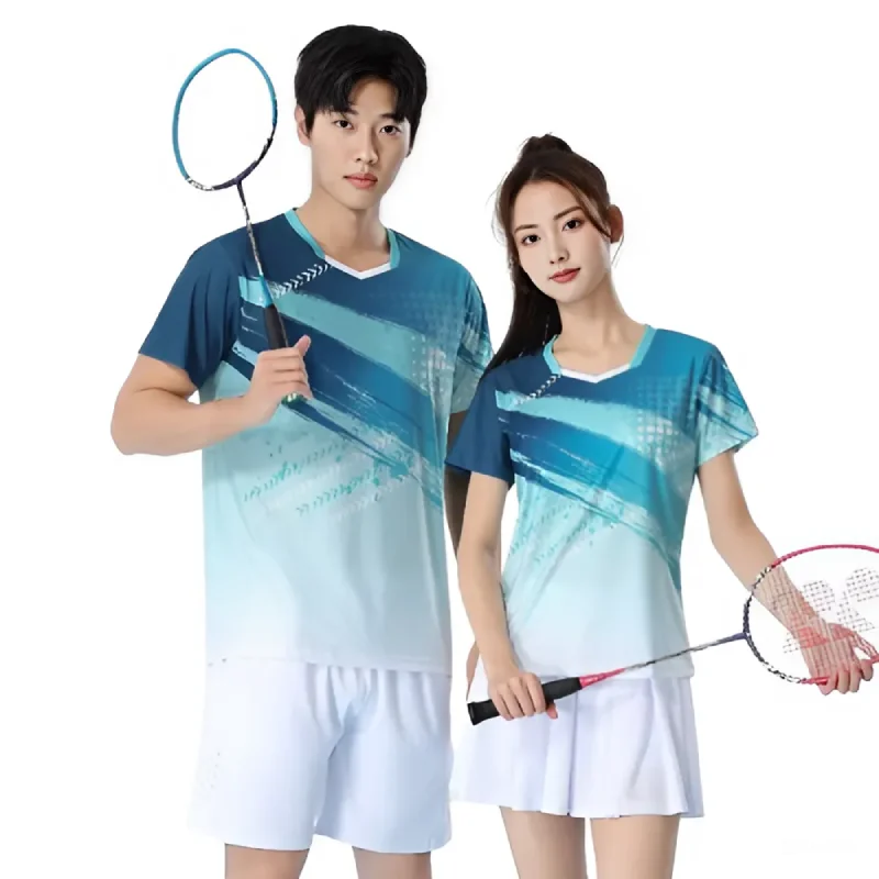 Men Women Badminton T-shirts 2024 Quick Dry Table Tennis Clothes  Letter Print Training Jersey Volleyball Pingpong Couple Shirts