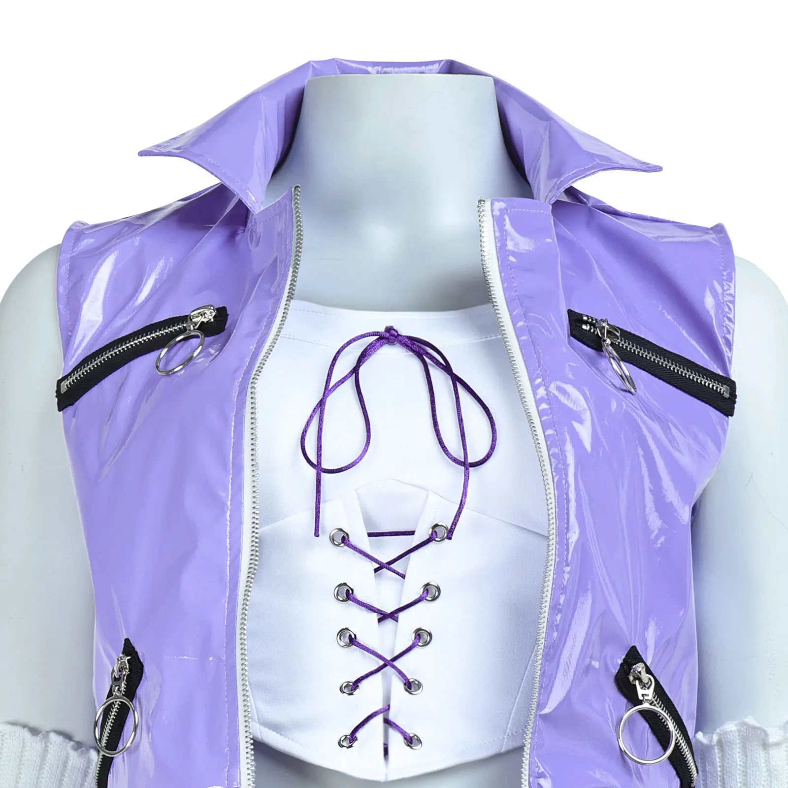 مجموعة أزياء يو جي أوه ماي لعيد الحب التنكرية، زي ماي كوجاكو بأكمام، سترة وتنورة من الجلد الصناعي الأرجواني