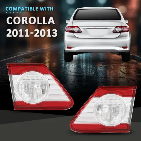 1 Pair Rear Tail Lights Inner Fit for 2011 2012 2013 Toyota Corolla Left & Right Red Lens Chrome Housing Waterproof Snowproof