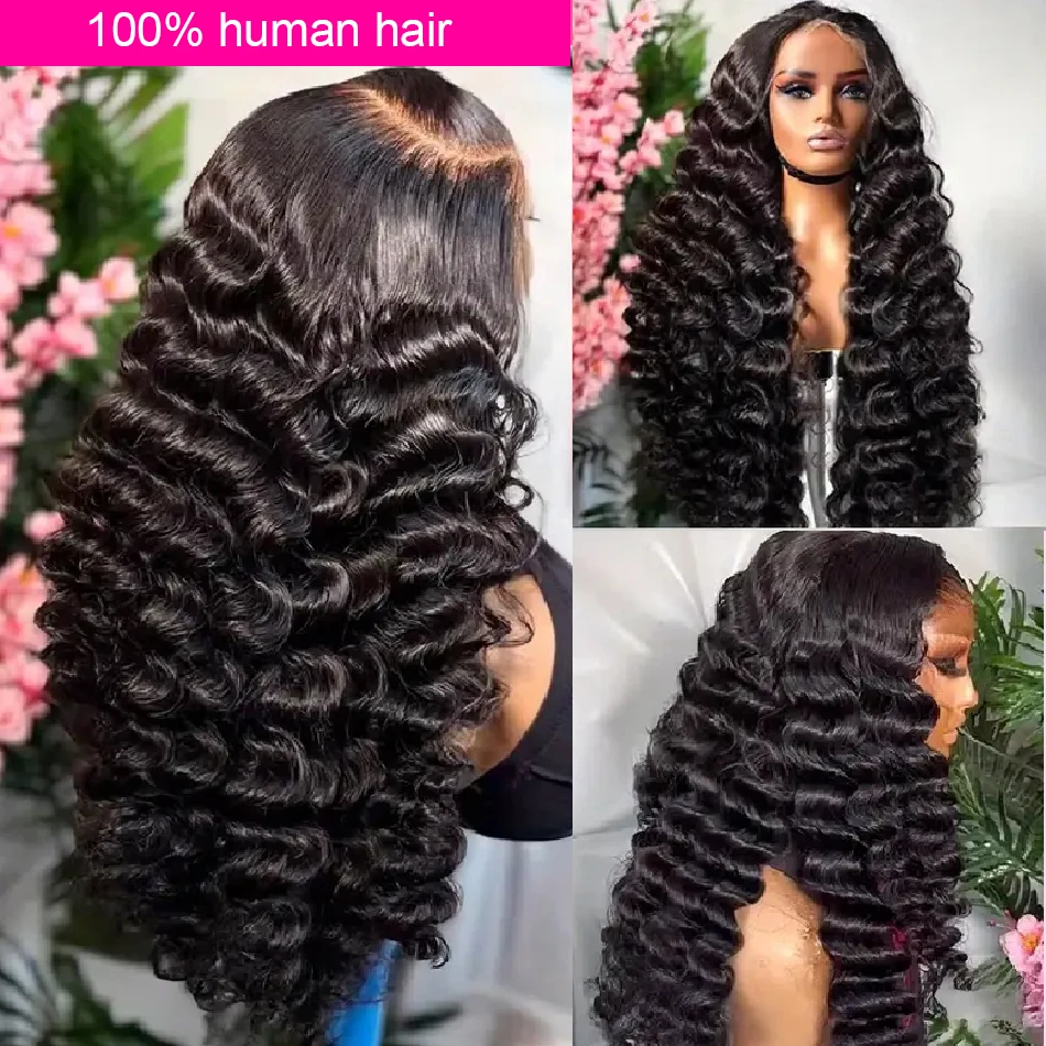Loose Deep Wave Lace Front Wig 13x4 HD Transparent Glueless Human Hair Wigs for Women Pre-Plucked Elegant Curly Style Wigs image 3