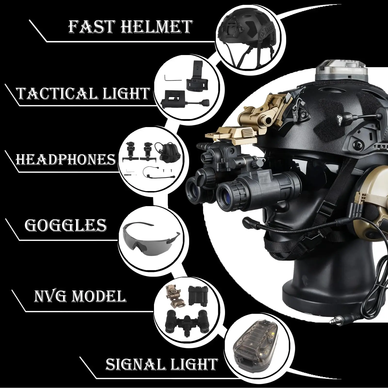 Tactical Airsoft Fast Helmet Set with Communication Headset NVG Model Etc for Outdoor Multi-Soldier Wargame Protective Gear