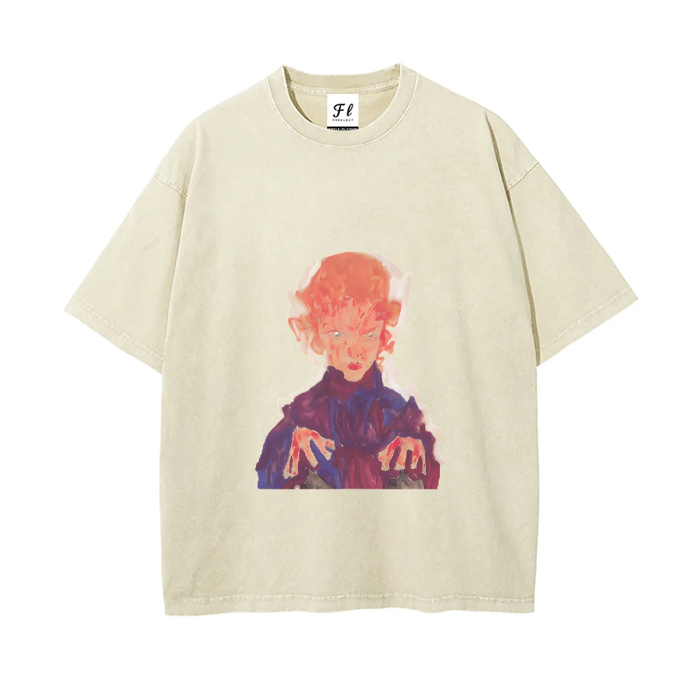 

Стилизованный портрет Картина маслом Графическая летняя повседневная свободная футболка с короткими рукавами Модная бежевая футболка для искусства - Вдохновленные вигляды