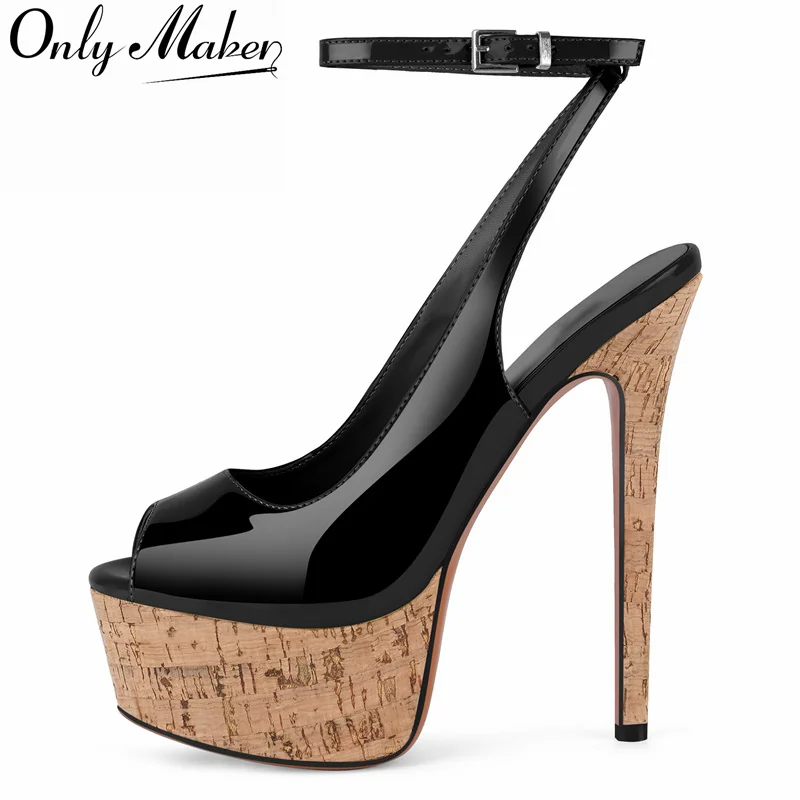 

Onlymaker Women Platform Peep Toe Wood Grain Ankle Strap Slingback Heels Sandals Stiletto Party Dress Big Size Sandals