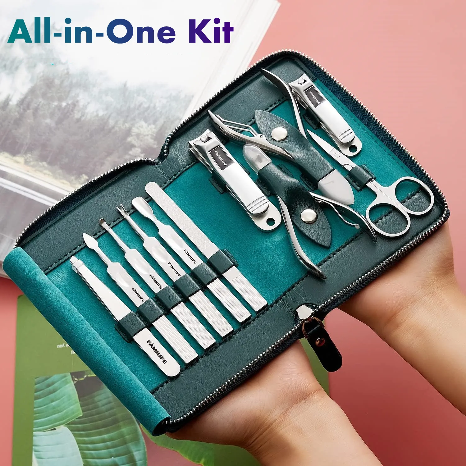 전문가용 매니큐어 세트, 11가지 기능 스테인리스 스틸 손톱깎이 페디큐어 관리 도구 네일 아트 용품 크리스마스 선물용