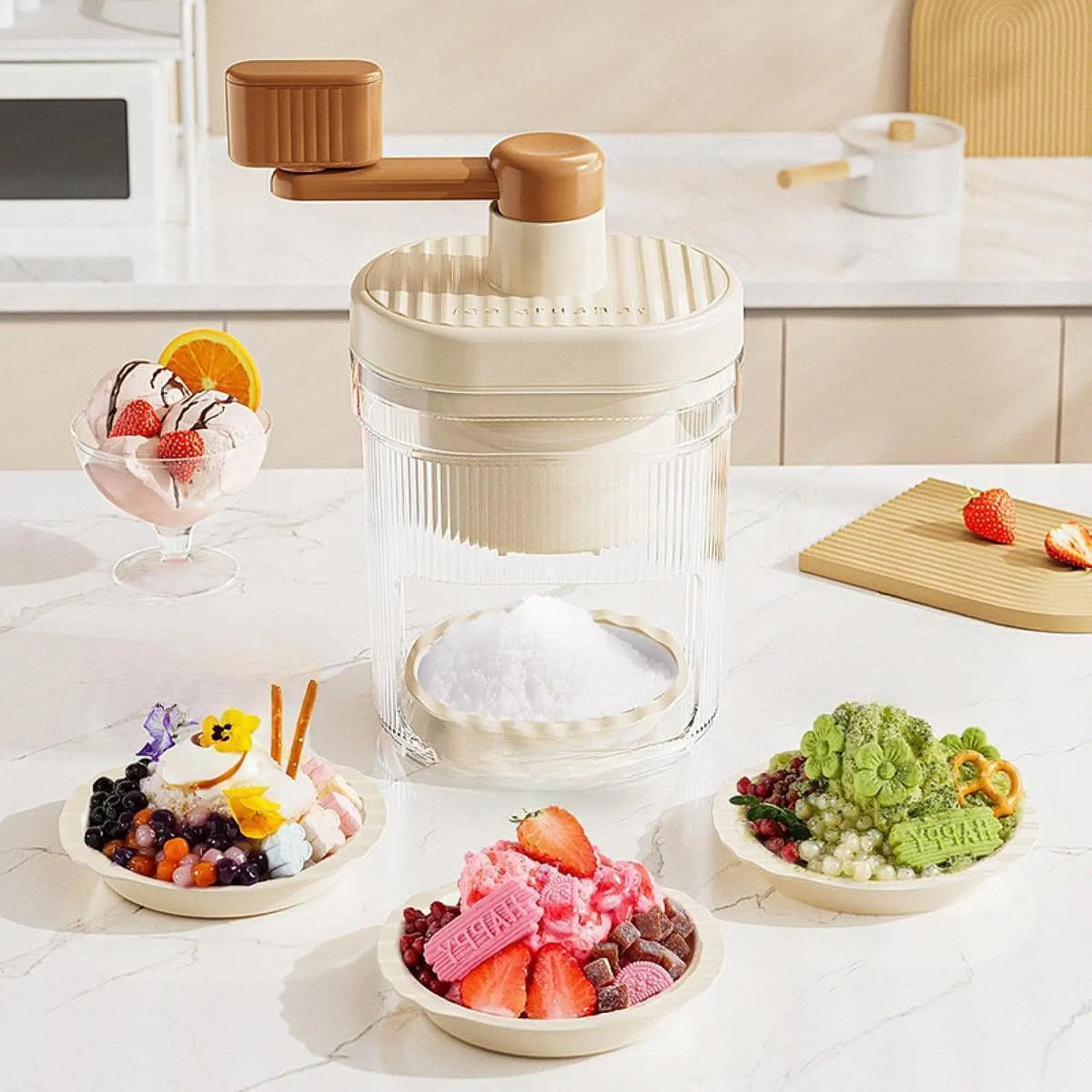 미니 핸드 크랭크 얼음 분쇄기 DIY 슬러시 메이커 기계 컵 파티 주방 홈 캠핑 레스토랑을위한 얼음 트레이