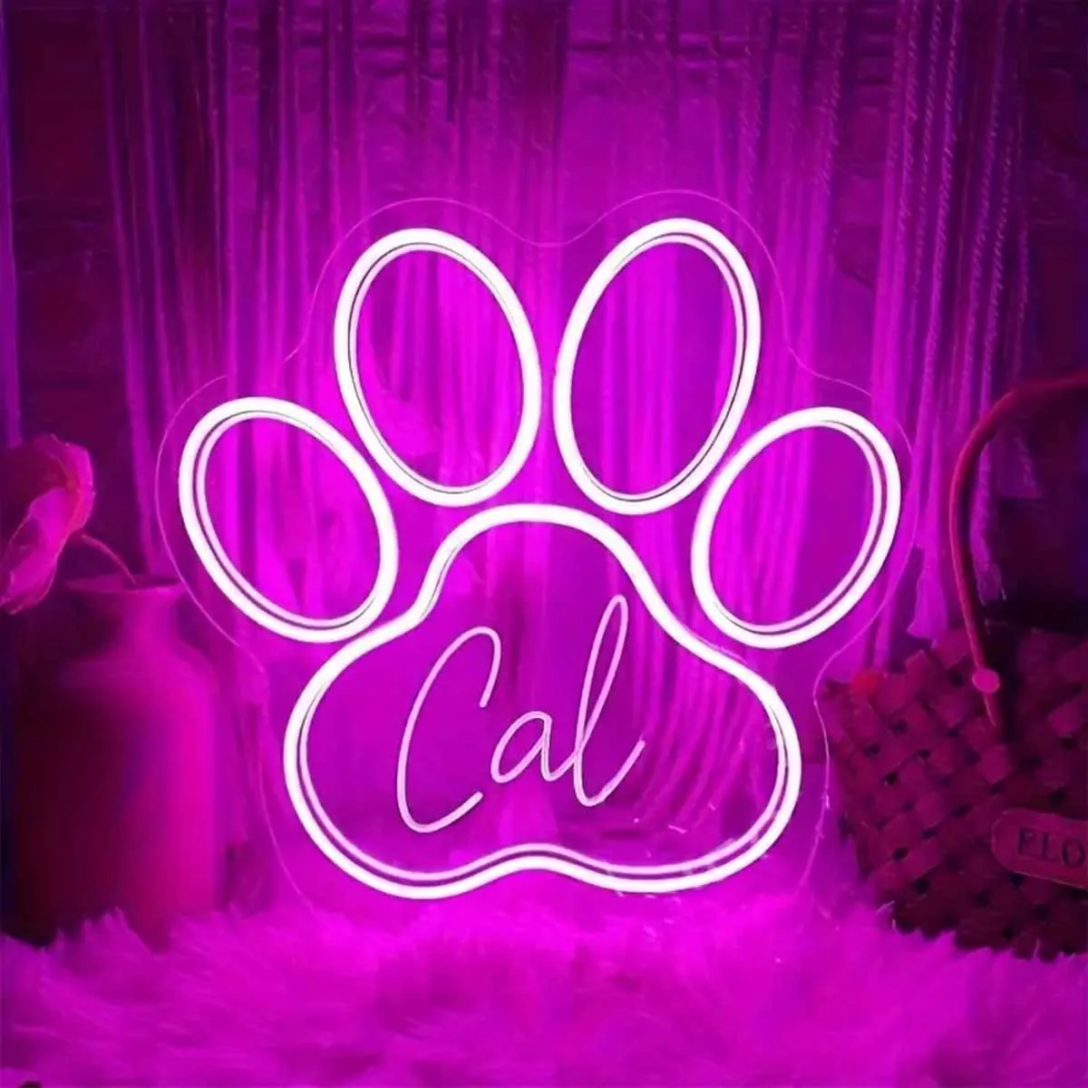 Custom Text Paw Print LED Neon Sign | USB Powered, Multi-Color Light, Ideal for Home Office Wall Decoration