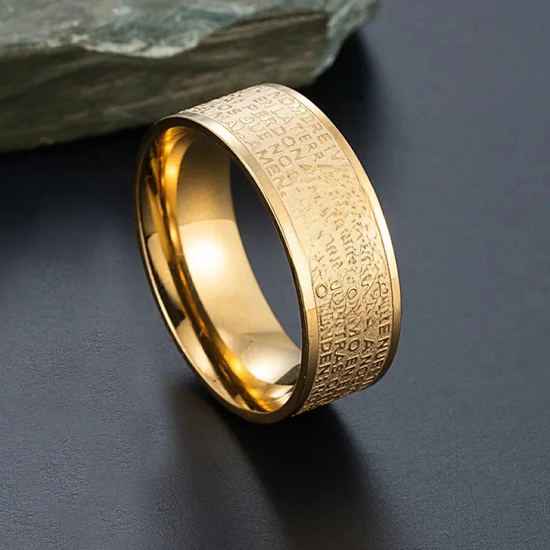 7mm Tone Spanish Golden The Holy Bible Prayer Cross Ring Pierścionki ze stali nierdzewnej Hurtownia — zdjęcie 2