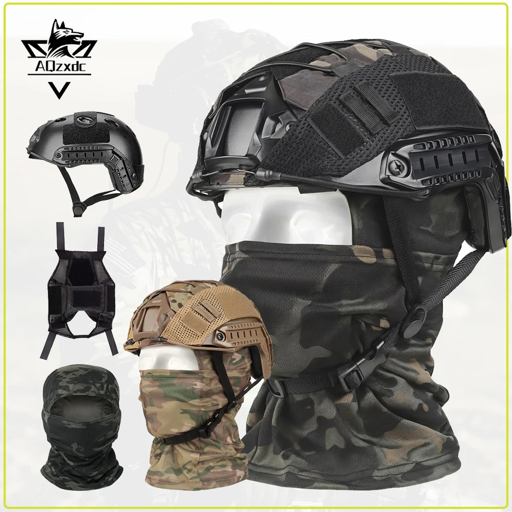 

Tactical Airsoft Helmet Set FAST Full Protection Helmet Equipment with Helmet Cloth Mask for Hunting CS Paintball Shooting