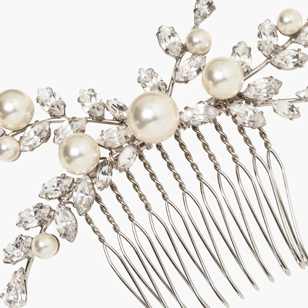 Charm Bridal Zircon Leaves Hair Comb Clips Indian Head Accessories Elegant Imitation Pearl Princess Headdress Jewelry Wedding