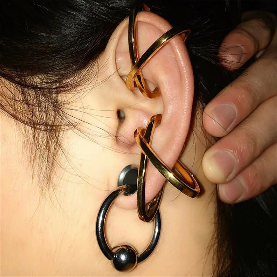 

Hip-hop Exaggerated X Letter Cross Retro Punk Metal Dark Couple Nightclub Party Trend All-match Jewelry Ear Clip 2022Fashion NEW