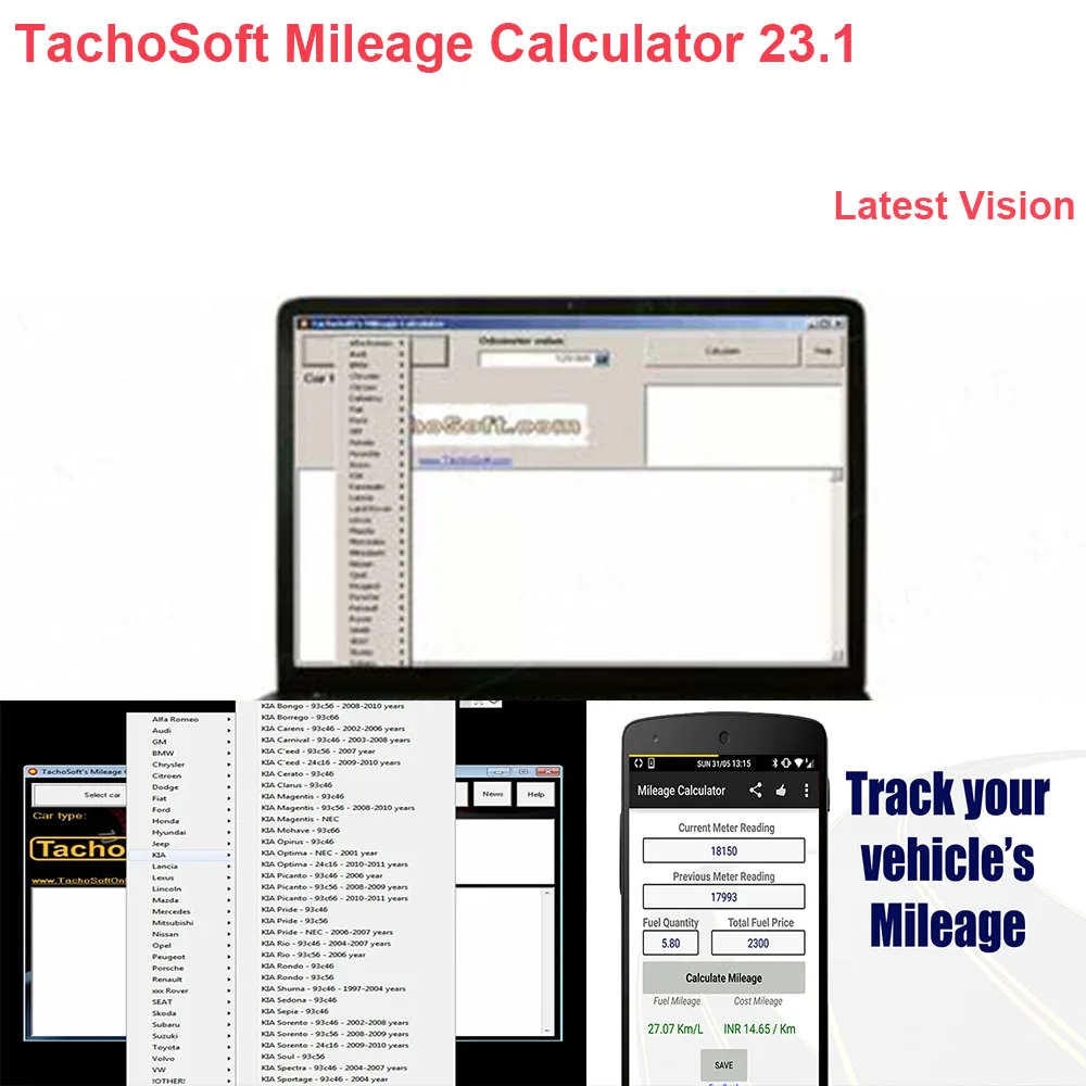 Latest TachoSoft Mileage Calculator 23.1 obd2 scanner Software Car Maintenance Tools With License Digital Odometer Calculators