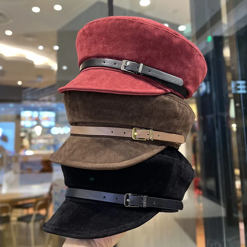 2024 New Angora Red Suede Newsboy Hat Women's Autumn and Winter British Literary Beret Showing Face Small Temperament Painter Hat