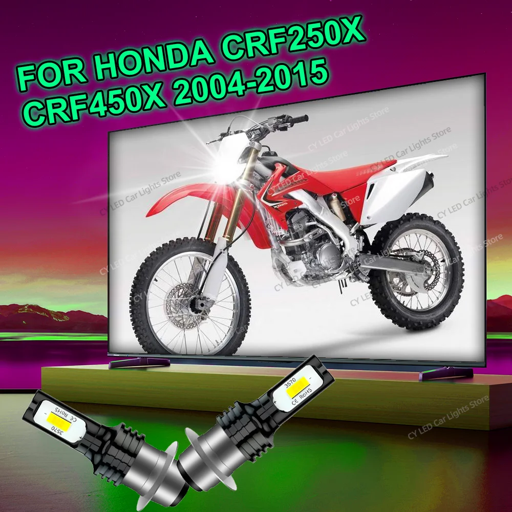 2Pcs 12V Motorcycle 80W LED Headlight Bulbs 6000k CANbus for Honda CRF250X CRF450X 2004-2015 2005 2006 2007 2008 2009 2010 2011