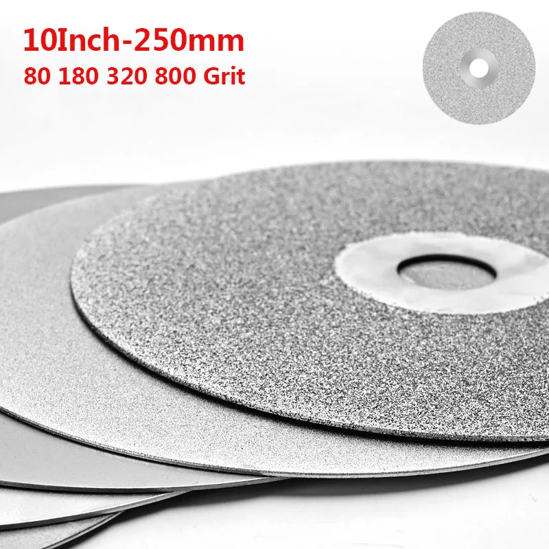 10Inch 250x12.7mm Single Side Diamond Coated Flat Lap Wheel Polishing Wheels Jewelry Grinding Polished Disc 80 180 320 800 Grit