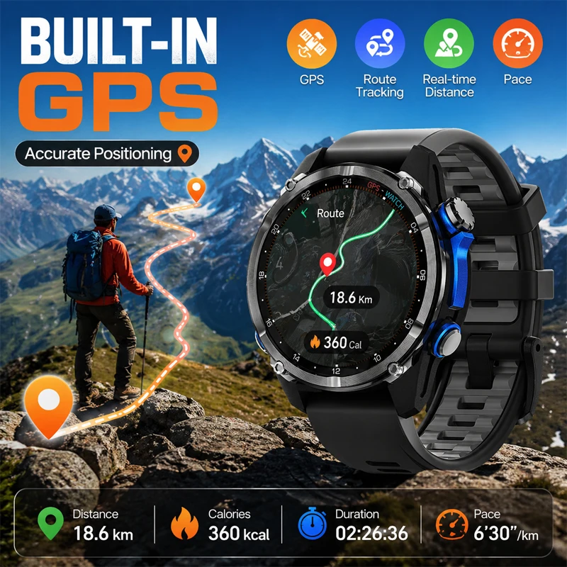 

HD350 Pro Men Smart Watch AMOLDE GPS Track Offline Map 4GB Memory Recorder Flashlight Outdoor Sport Barometer Altitude Compass