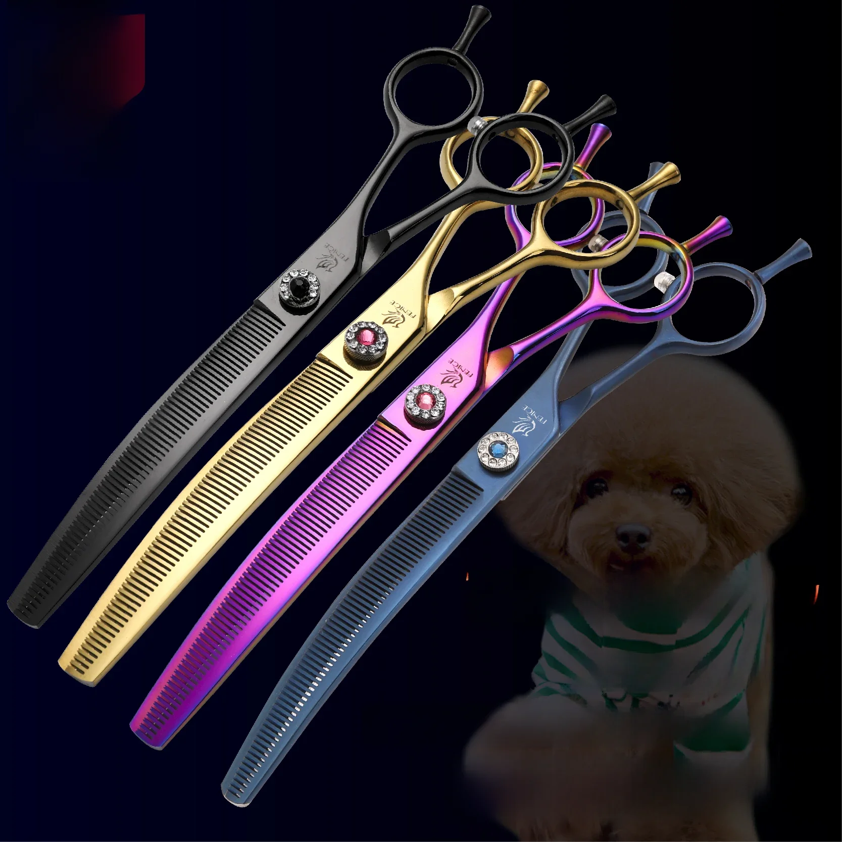Fenice Professionele JP440c 7 inch Hoge kwaliteit hond Grooming Schaar Gebogen dunner Schaar Chunker Dunner Schaar - afbeelding 2