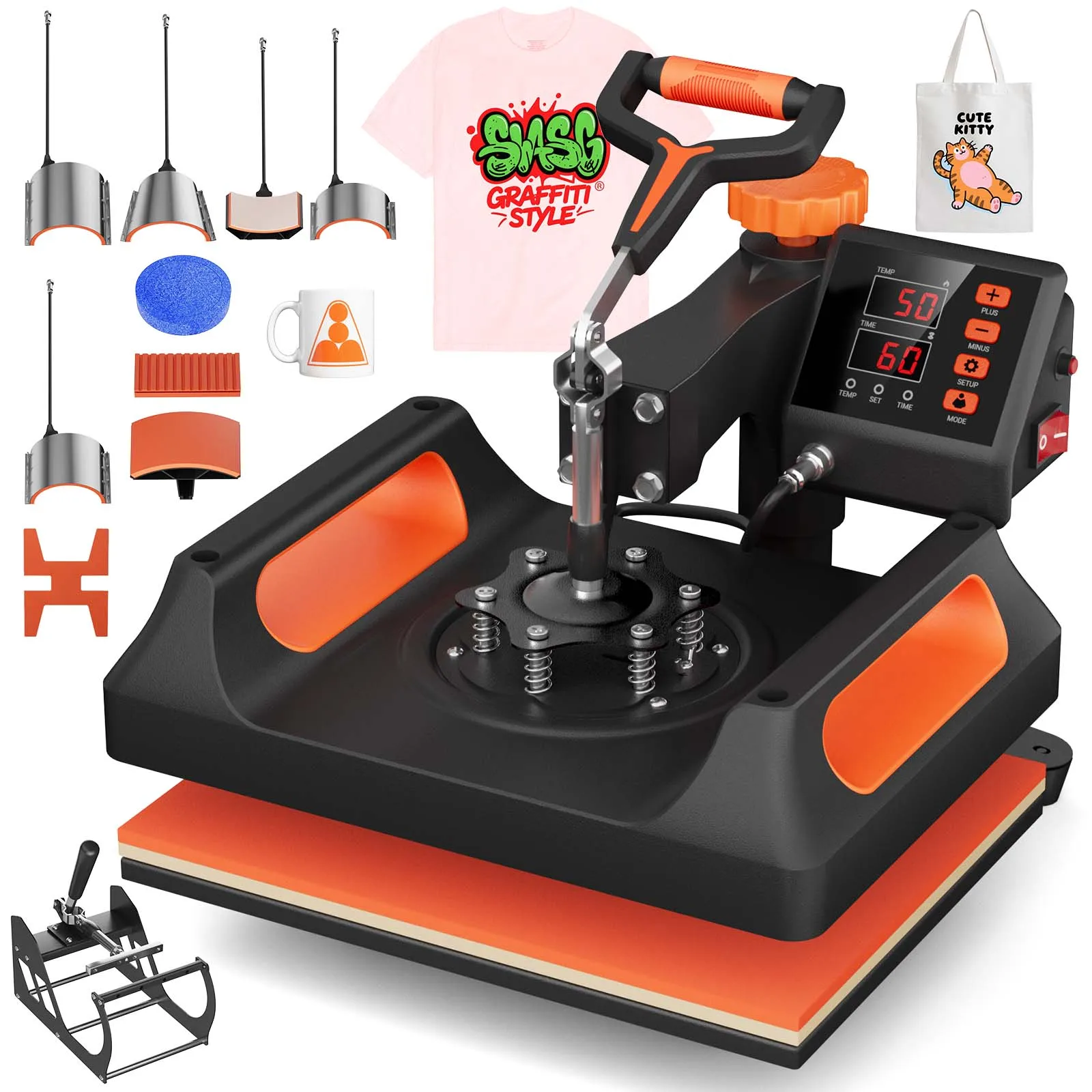 Heat Press 11 in 1 Heat Press Machine 12 x 15in Clamshell Sublimation Transfer Printer Digital Precise Temperature Control