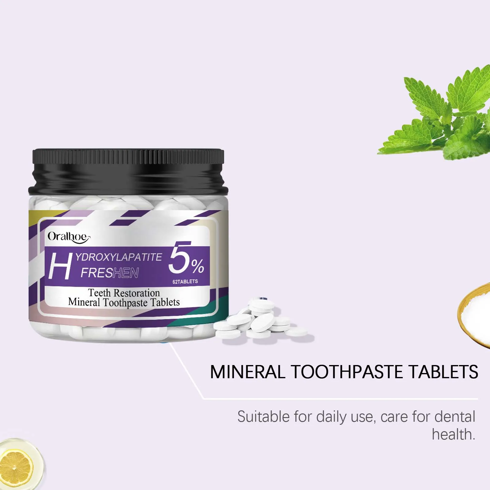 Oralhoe 62 Stück Minze Anti-Karies-Zahnauftabletten Entfernen gelbe Flecken Reinigung Erfrischen Mundgeruch Zahnaufhellung Zahnpasta-Tabletten