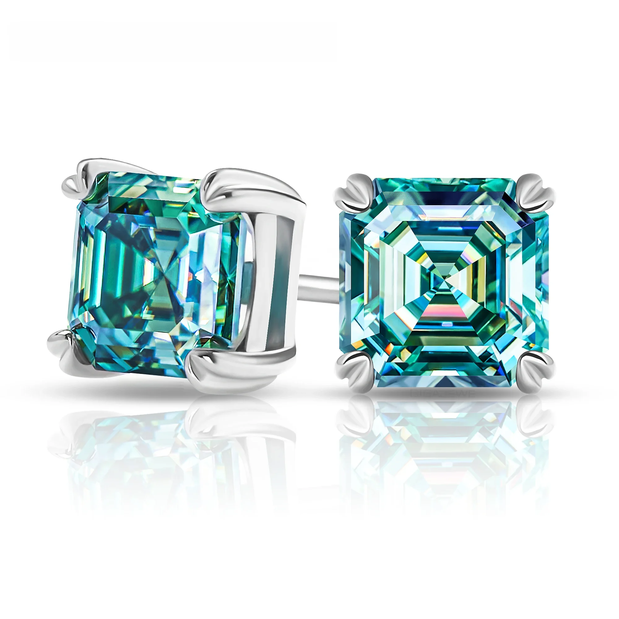 GIGAJEWE Asscher kolczyki Moissanite cyjancolor VVS1 S925 srebrny 18K Test diament powlekany złotem przeszedł biżuterię kobieta żona prezent — zdjęcie 2