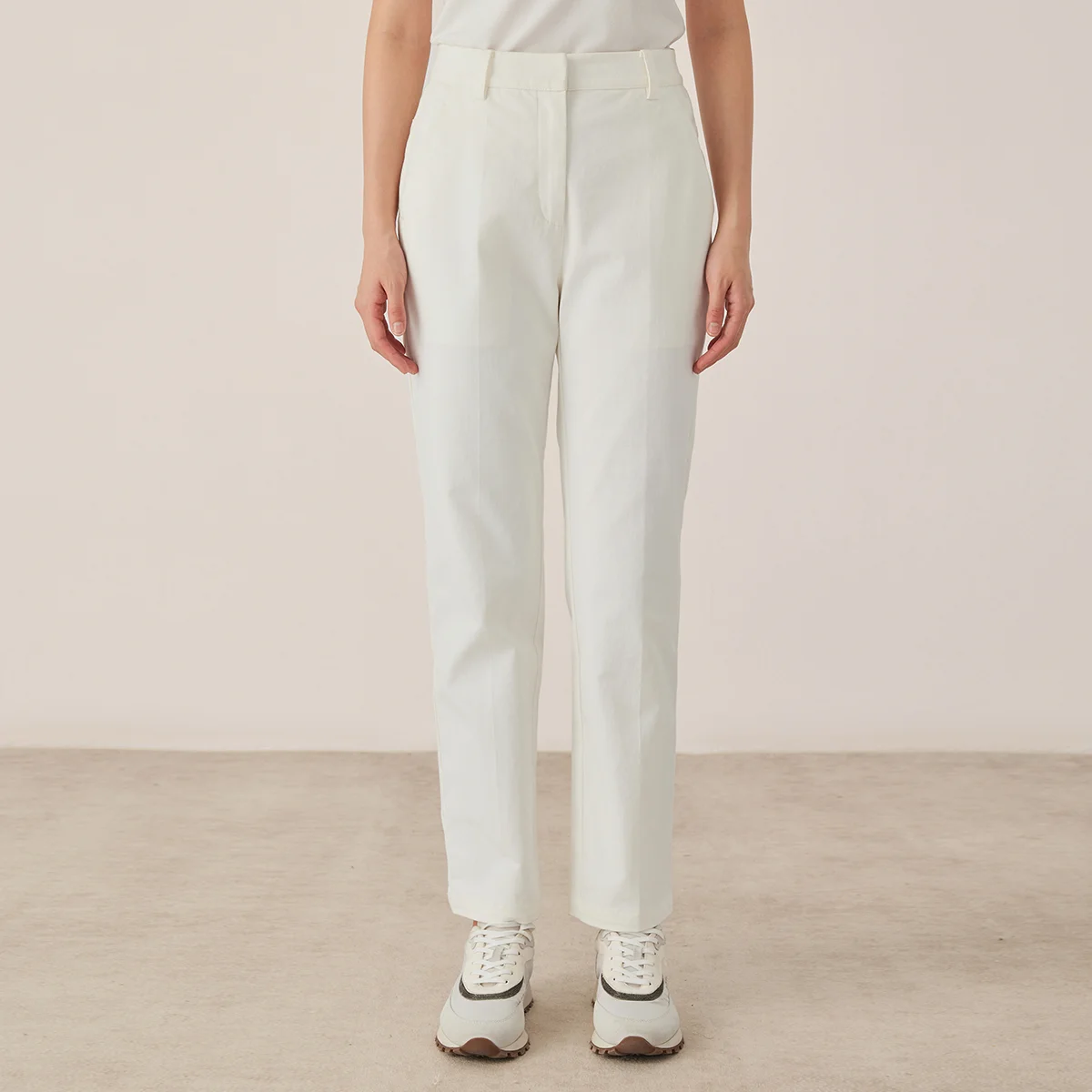 KX7523313 Classic Straight Leg Cotton Blend Pants for Women Autumn Trousers with Side Pockets