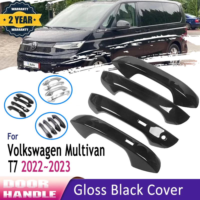 Styling Black Carbon Fiber Exterior For Volkswagen VW Multivan T7 2022 2023 Chrome Car Door Handle Cover Car Accessories Sticker