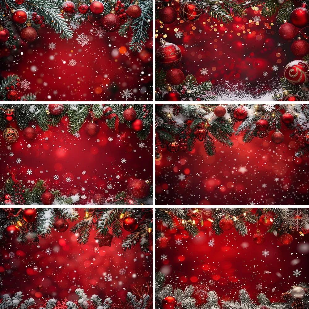 Red Christmas Photography Backdrop Child Birthday Xmas Snowflake Family Portrait Holiday Party Background Photo Studio Photocall