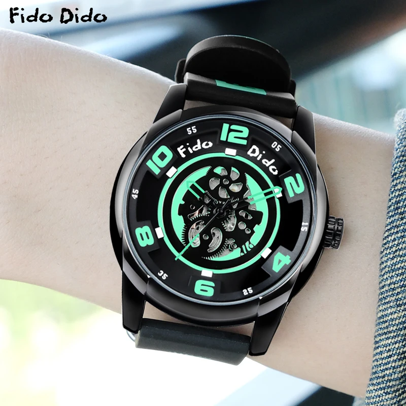 Fido Dido Couple Watches - 50M Waterproof Silicone Strap Luminous Dial & Rotating Gear Mechanical Style Sports Watch FD2317-935