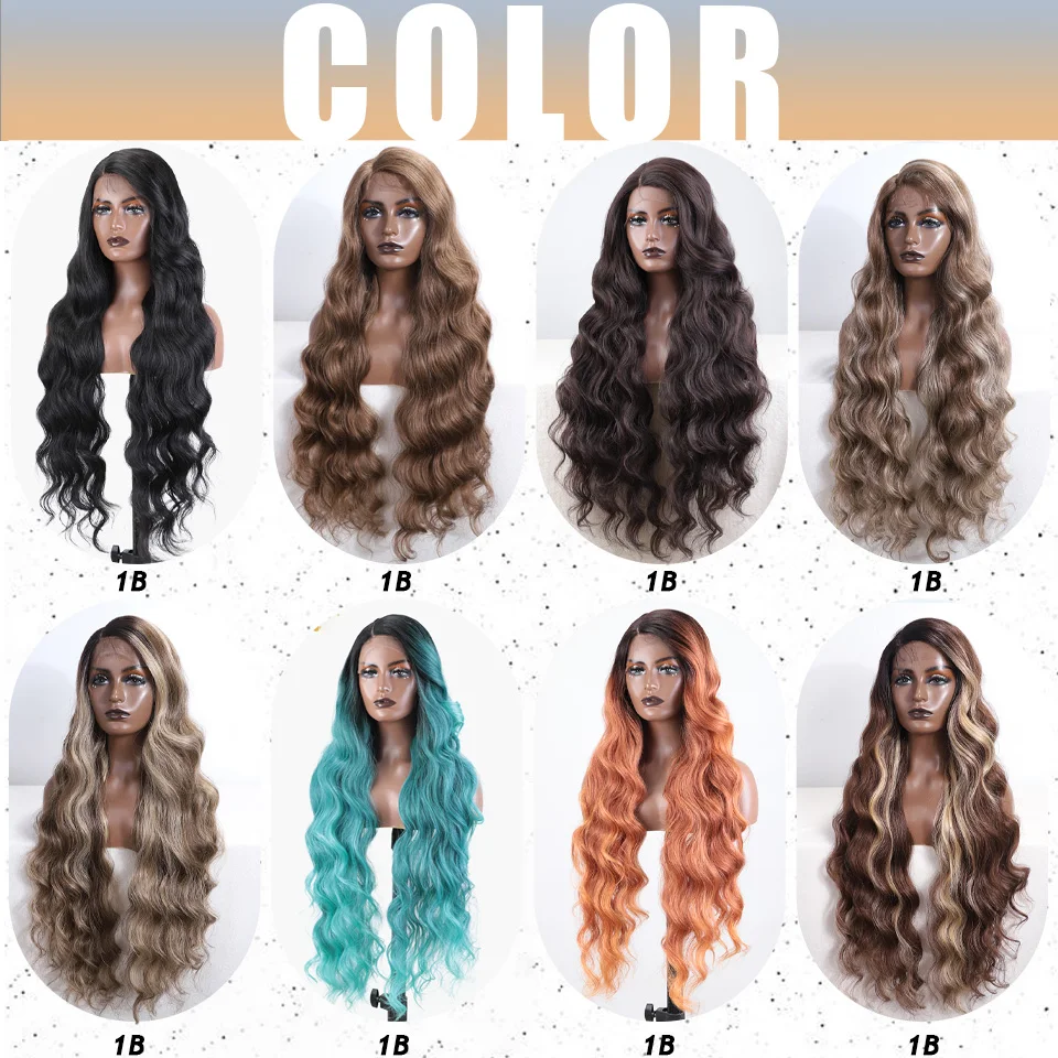 Synthetic Lace Front Wigs 30 Inch Body Wavy Wigs Natural Look Comfortable & Breathable For Party Daily Wear Heat Resistant Fiber