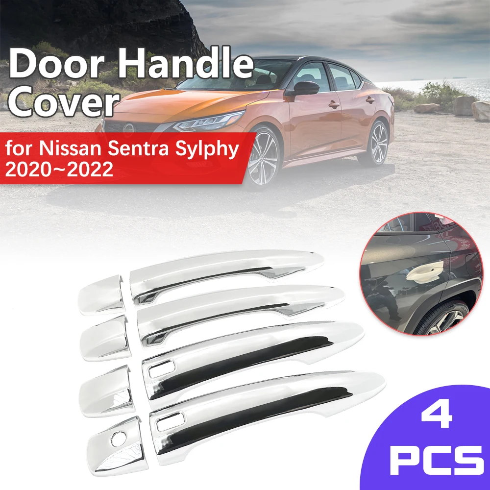 Car Chrome Door Handle for Nissan Sentra Sylphy B18 8th Gen 2020 2021 2022 Luxuriou Black Carbon Fiber Cover Sticker Accessorie