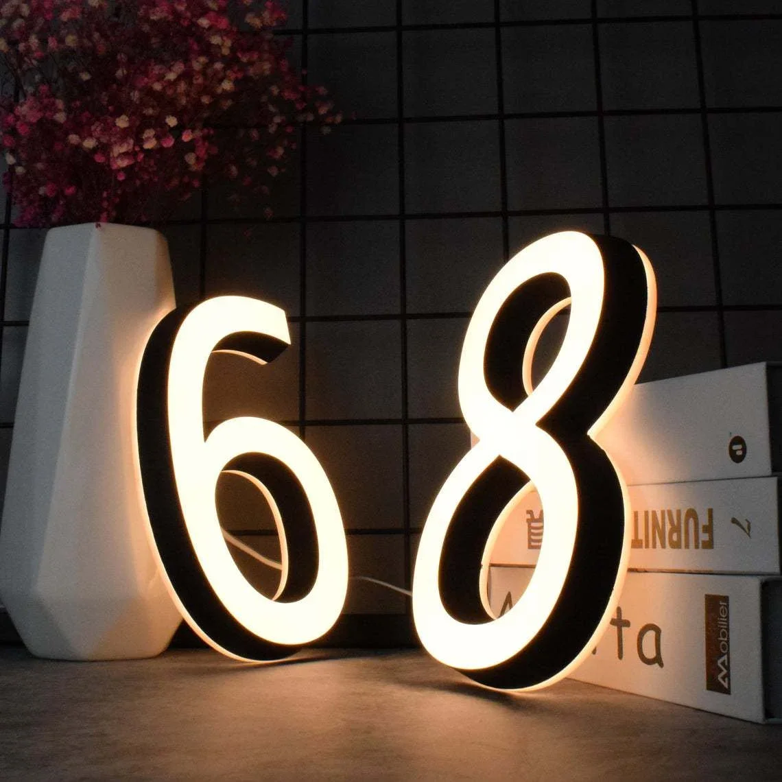 House Numbers Address Sign for House LED Lighted House Number Address Plaque for Outside LED Address Sign