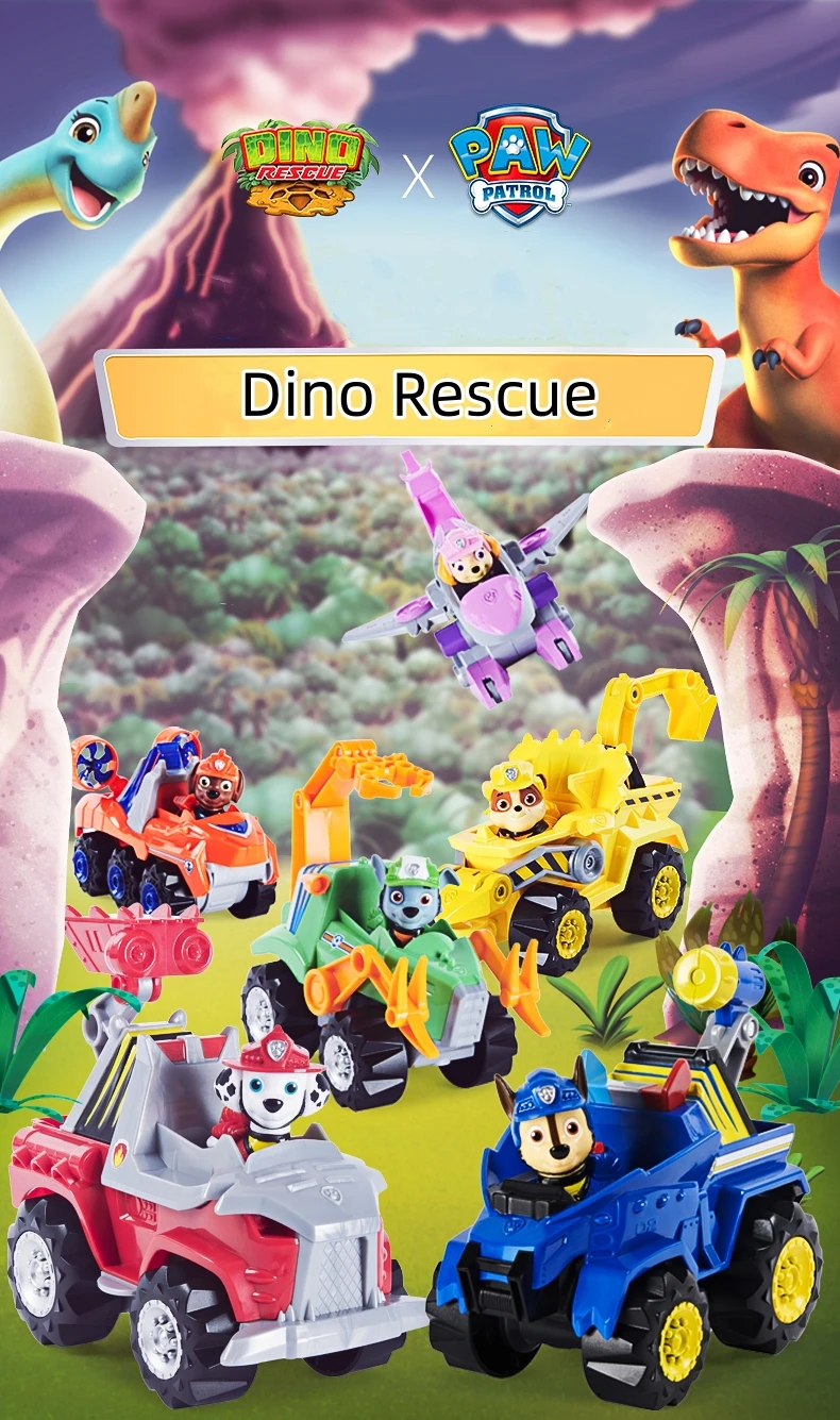 enuine PAW Patrol Dino Rescue Chase Deluxe Rev Up Vehicle with Mystery Dinosaur Figure Patrulla Canina Children Toys Gift Doll