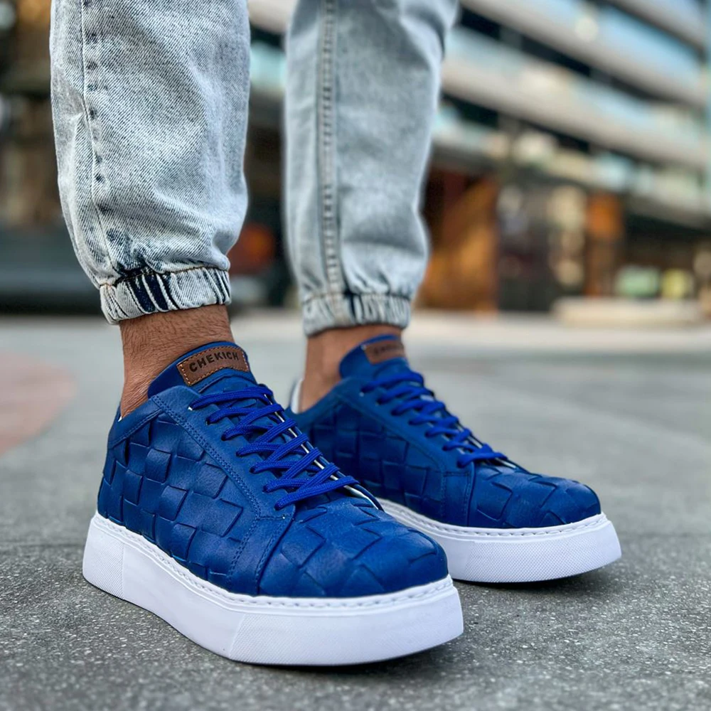 FOH Store Sneakers for Men BLUE Artificial Leather 2023 Spring Autumn Casual Lace Up Fashion Shoes High Base Sport Comfortable Light Vulcanized Daily Original Canvas Odorless Orthopedic Suits Office Wedding 209