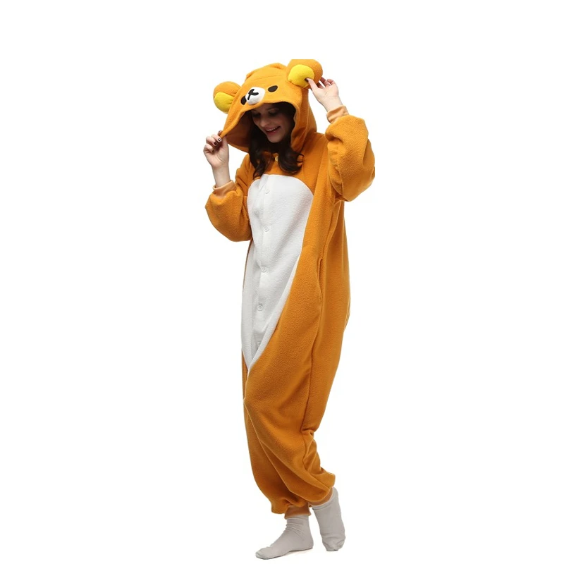 Unisex yetişkin Relax ayı Relax hayvan Cosplay kostüm tek parça pijama Kigurumi kostüm karikatür pijama Pajamas kostüm sahne